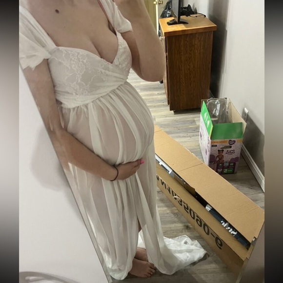 Maternity Off-Shoulder Floor-Length Dress - Picture 8 of 12